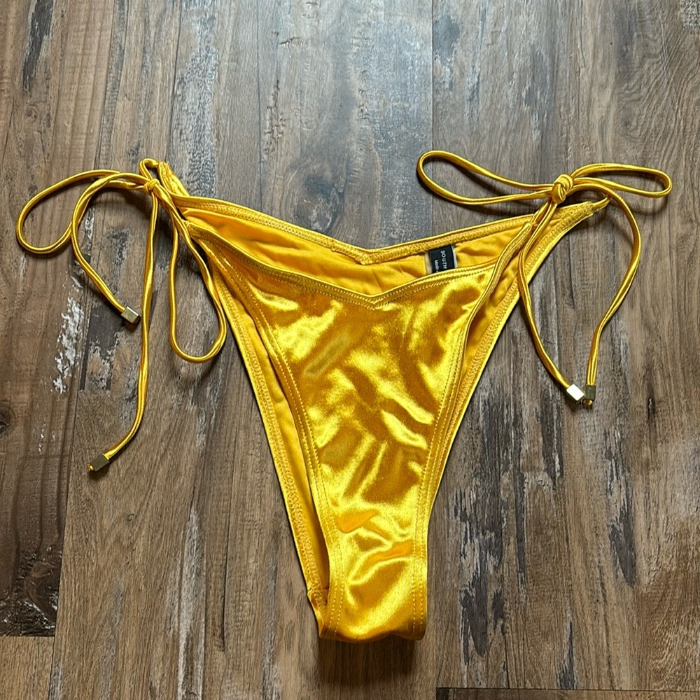 South Beach Yellow/Gold Shiny Tie Side Bikini Bottoms